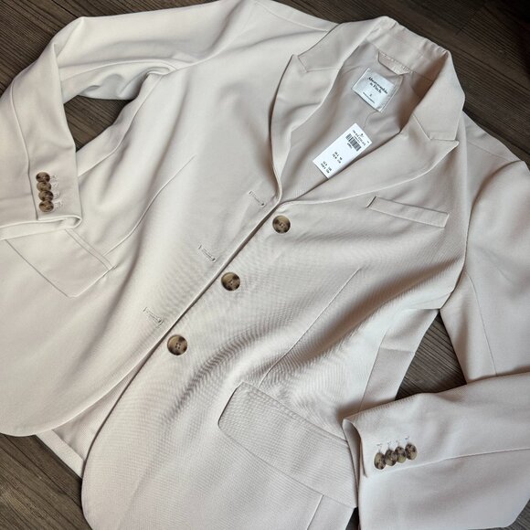 ABERCROMBIE & FITCH NUDE NEUTRAL TAUPE CREAM RELAXED BLAZER SUIT JACKET - SMALL - Picture 3 of 9